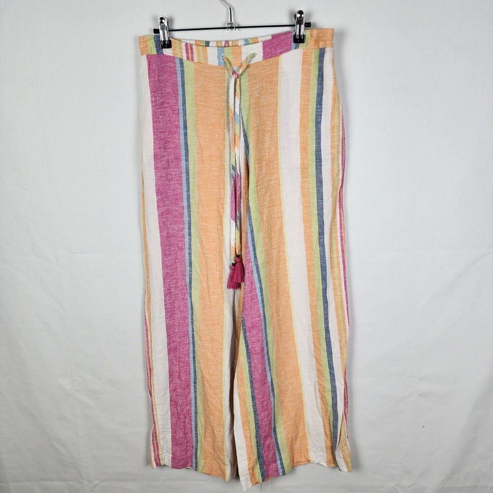 Eci Striped Wide Leg Linen Blend Pants Size Small Beachy Coastal Festival